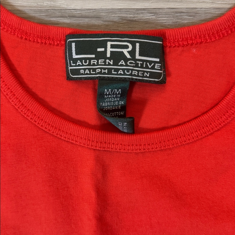Vintage Lauren Ralph Lauren 100% Cotton Orange Embroidered T-Shirt - Picture 2 of 3